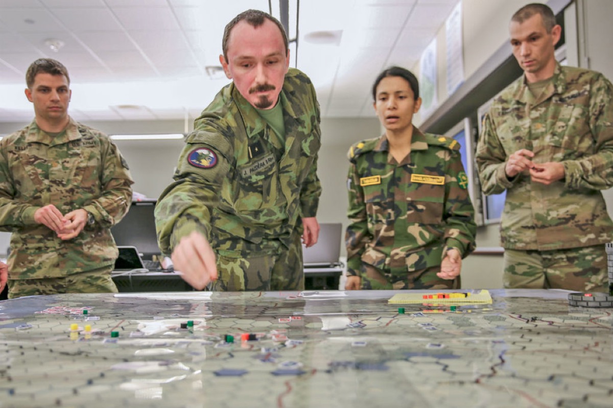 International military officers conducting wargame exercise